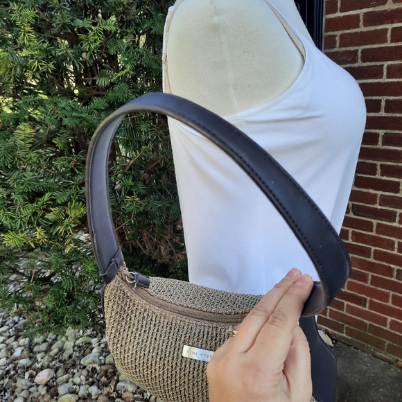 Vintage Y2K Nine West Woven Hobo Shoulder Bag Purse Taupe Retro Boho - Picture 8 of 12